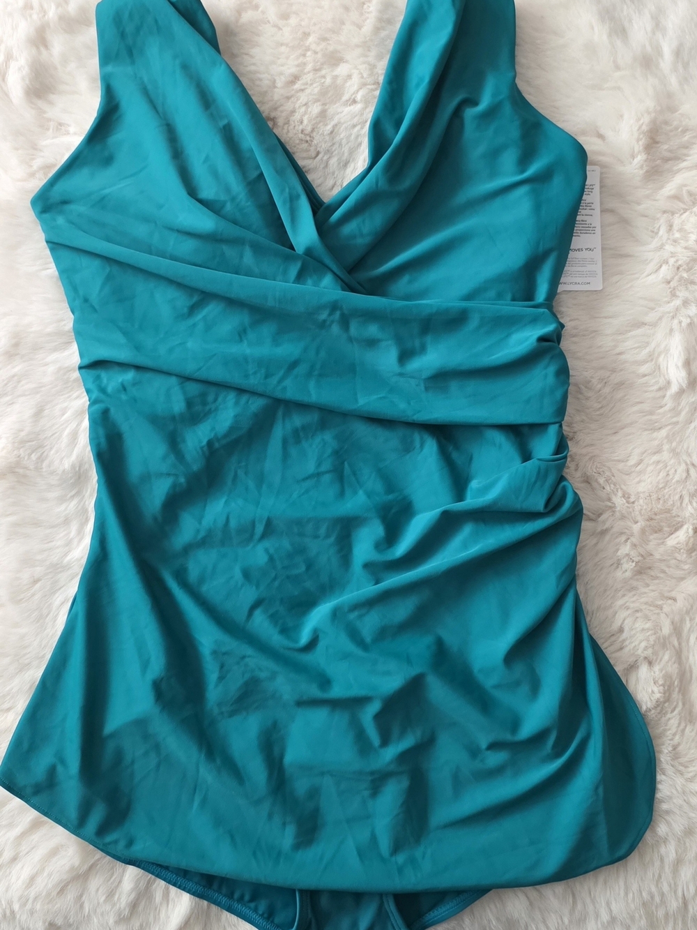 Sporti Teal One-Piece Swim Suit with V-Neck and Tummy Ruching